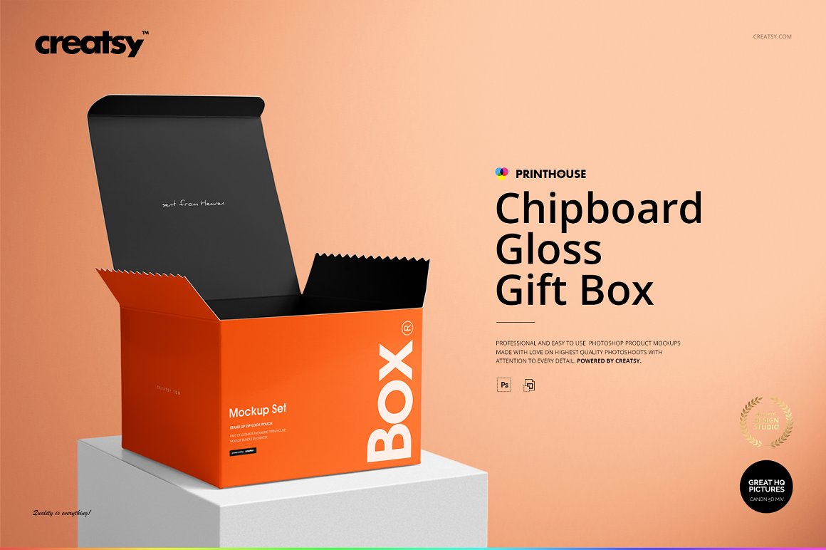 光面纸箱礼物盒环保礼品包装设计提案样机PSD模板Chipbo