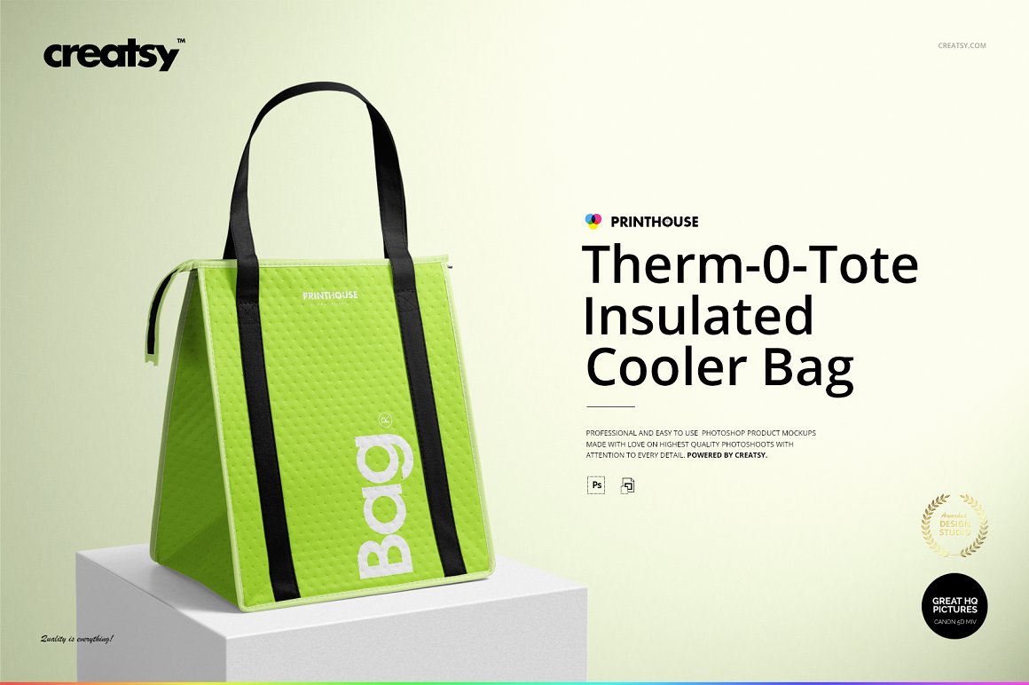 无纺布外卖保温冰袋包装设计提案样机PSD模板 Therm-O