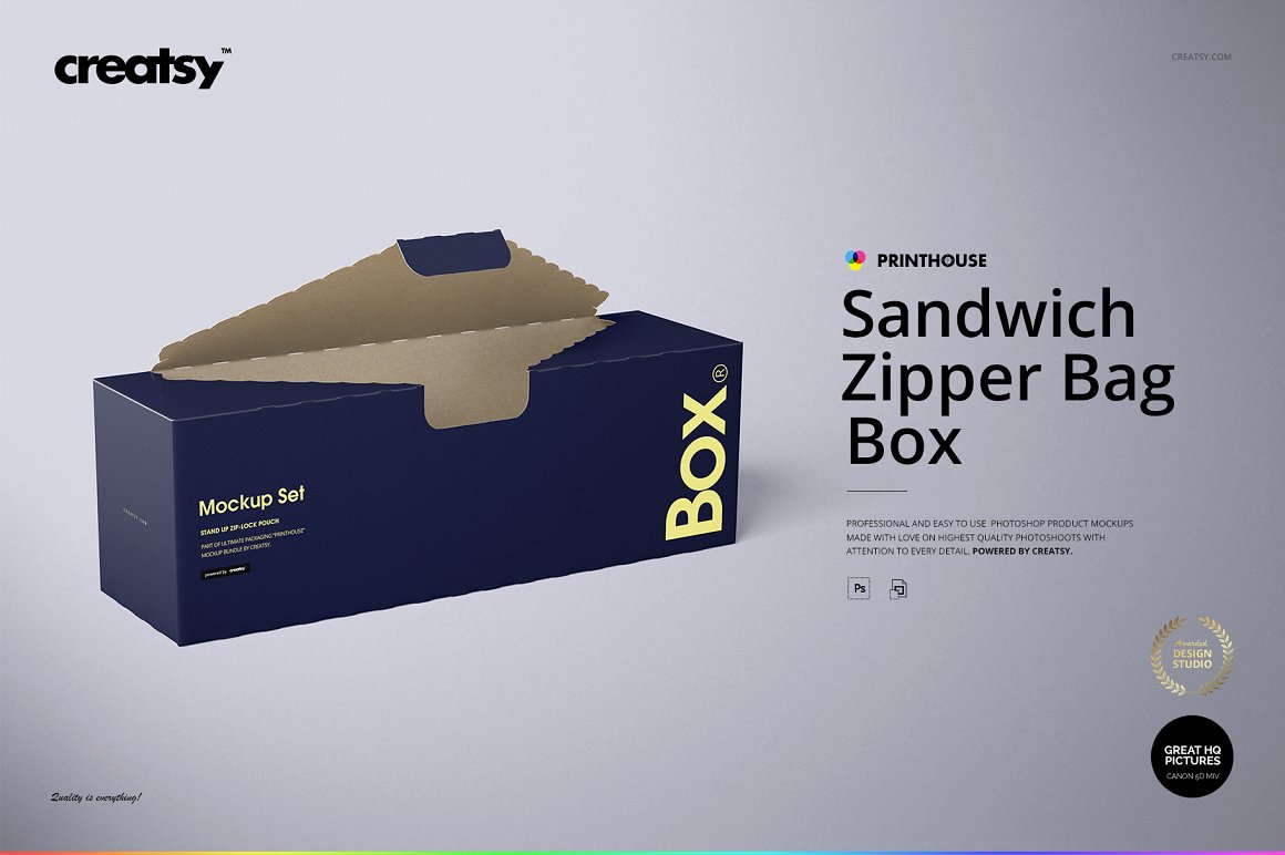 三明治食品易撕纸巾盒纸盒包装设计样机PSD模板 Sandwi