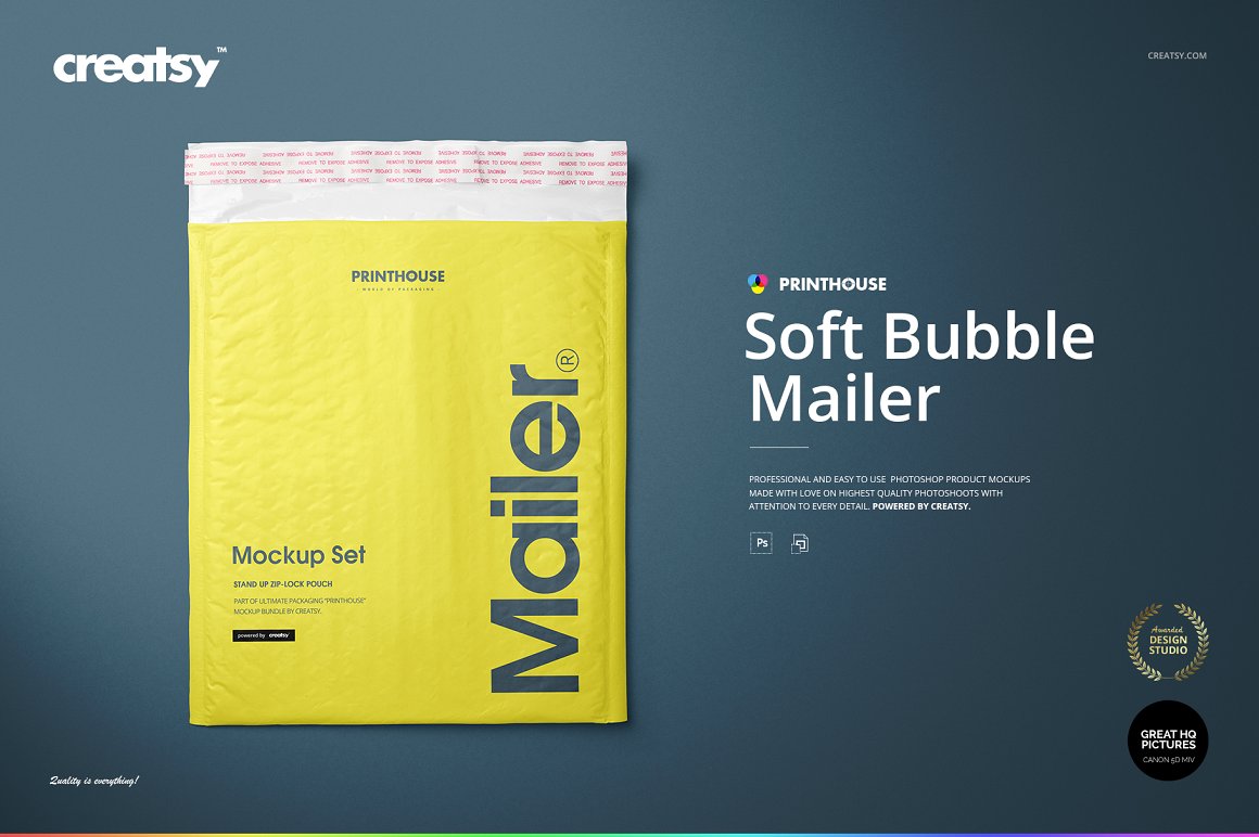 气泡快递袋信封文件袋包装设计样机PSD模板 Soft Bub