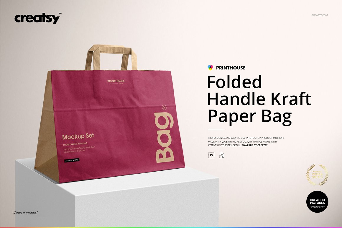 折叠式牛皮纸手提购物袋包装设计提案样机模板 Folded H