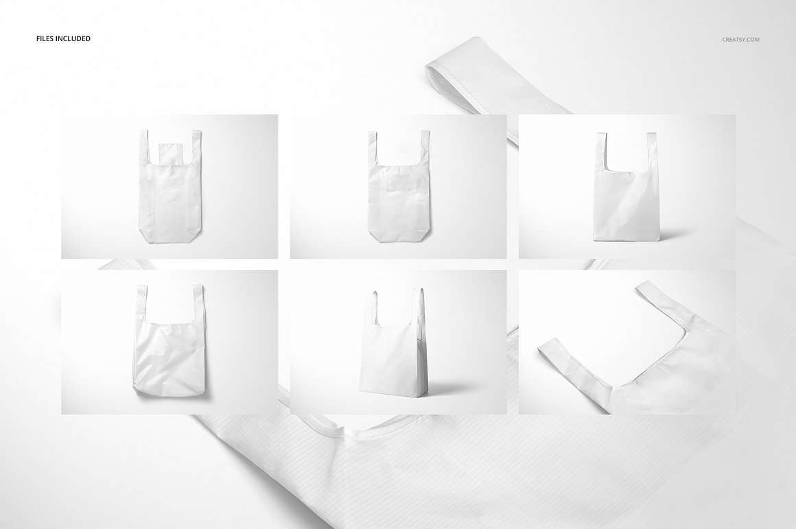 聚酯纤维耐用可洗环保手提购物袋包装设计样机模板 Ripsto