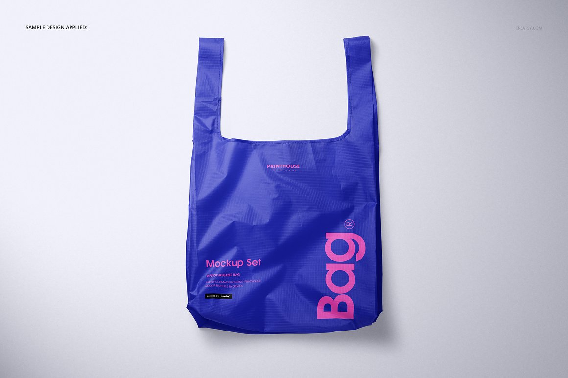 聚酯纤维耐用可洗环保手提购物袋包装设计样机模板 Ripsto