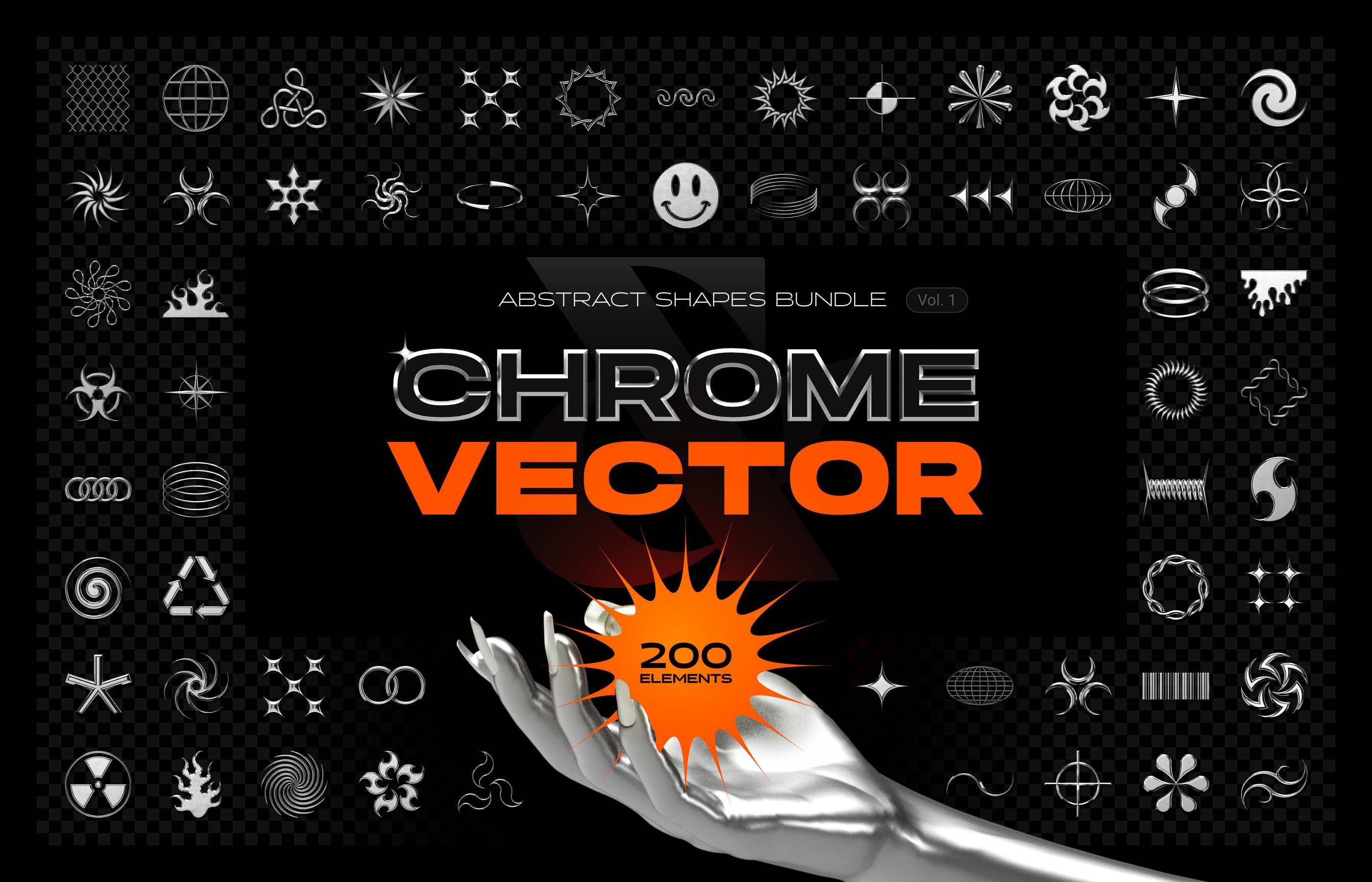 100款创意金属镀铬酸性艺术海报几何图形设计素材Chrome