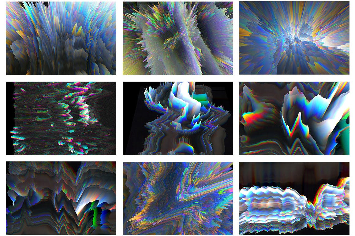 45款抽象三维故障艺术错误彩虹高频纹理背景素材 3D Gli