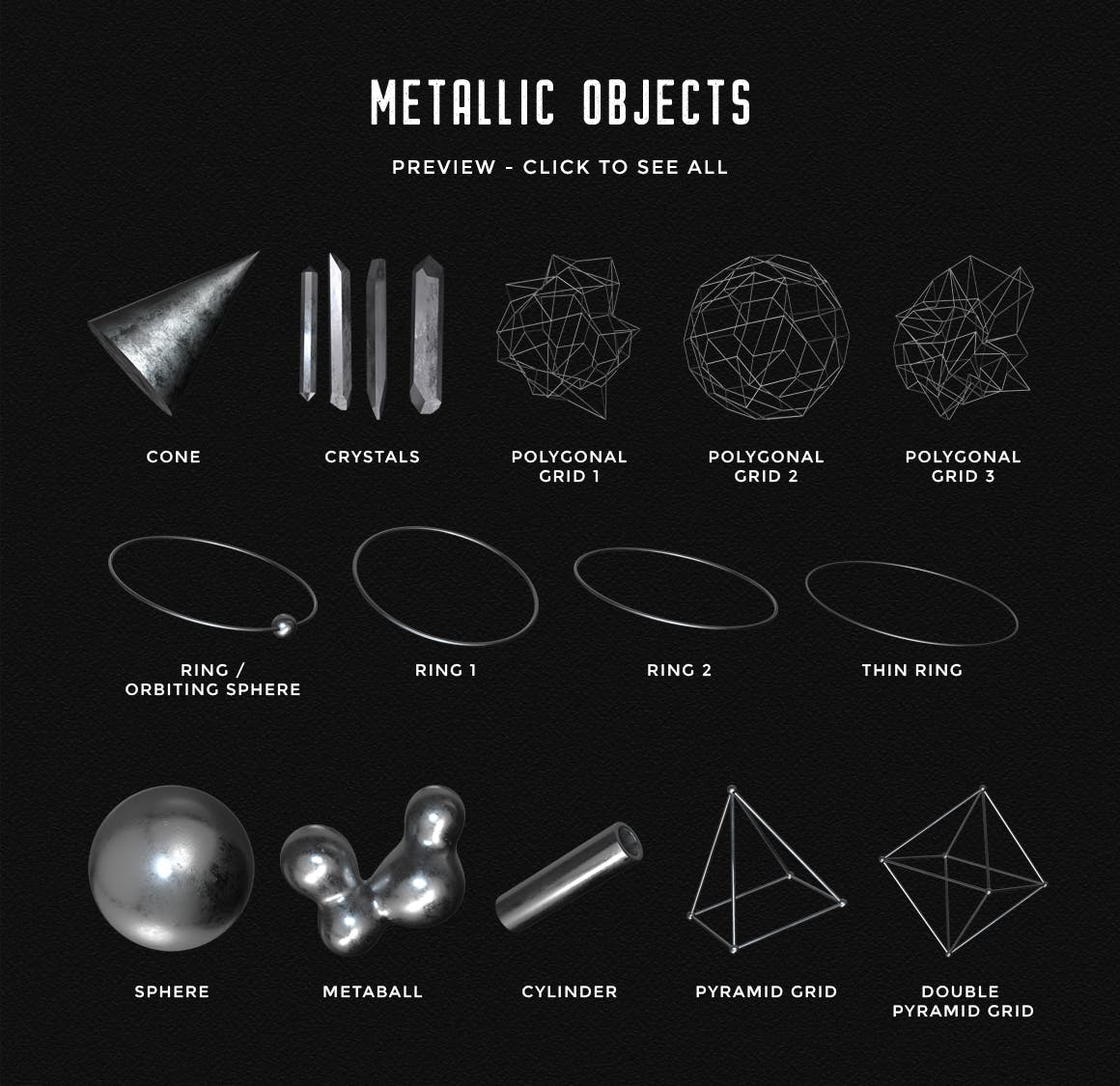 抽象钛石英晶体金属几何多边形状科幻设计图形元素 Crysta