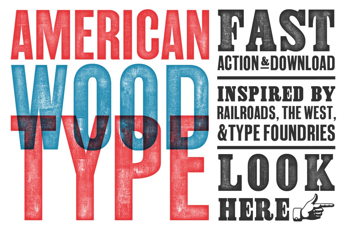 19世纪美国复古仿旧木刻字体效果PS动作素材 America
