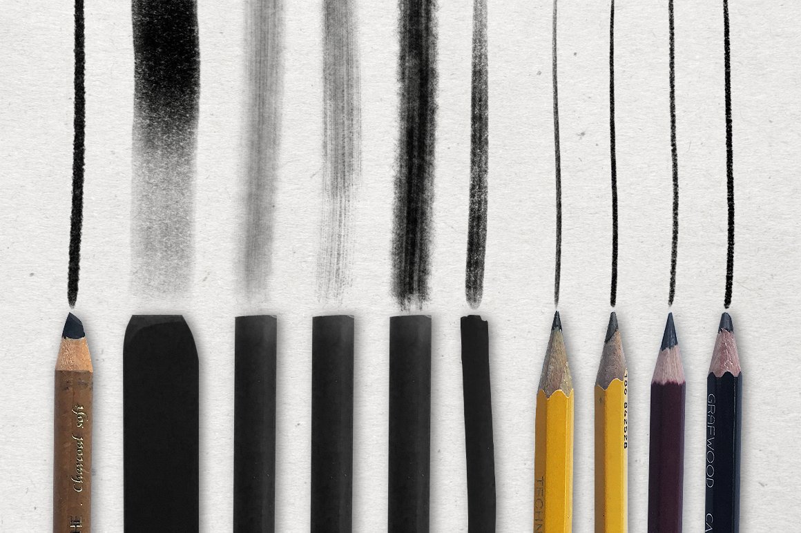 铅笔木炭蜡笔素描画笔数字艺术笔刷 Pencil &