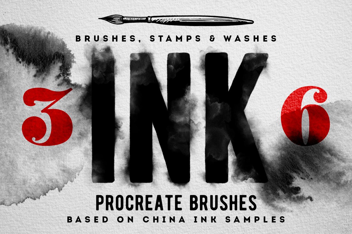 木炭雕刻毛笔墨水光效素描水彩画漫画笔刷工具包 MiksKs