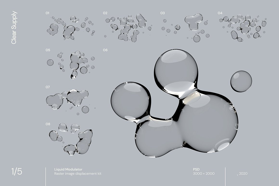 60款透明水滴液体折射反射扭曲效果置换滤镜贴图素材 Clea