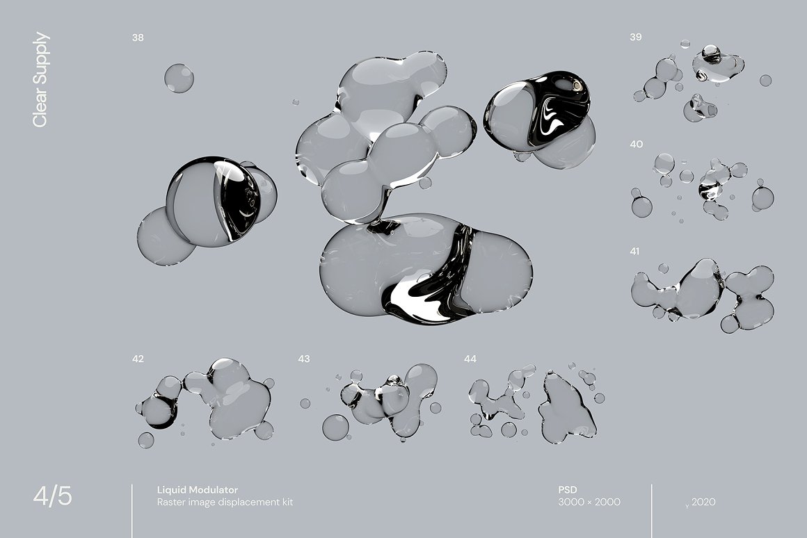 60款透明水滴液体折射反射扭曲效果置换滤镜贴图素材 Clea