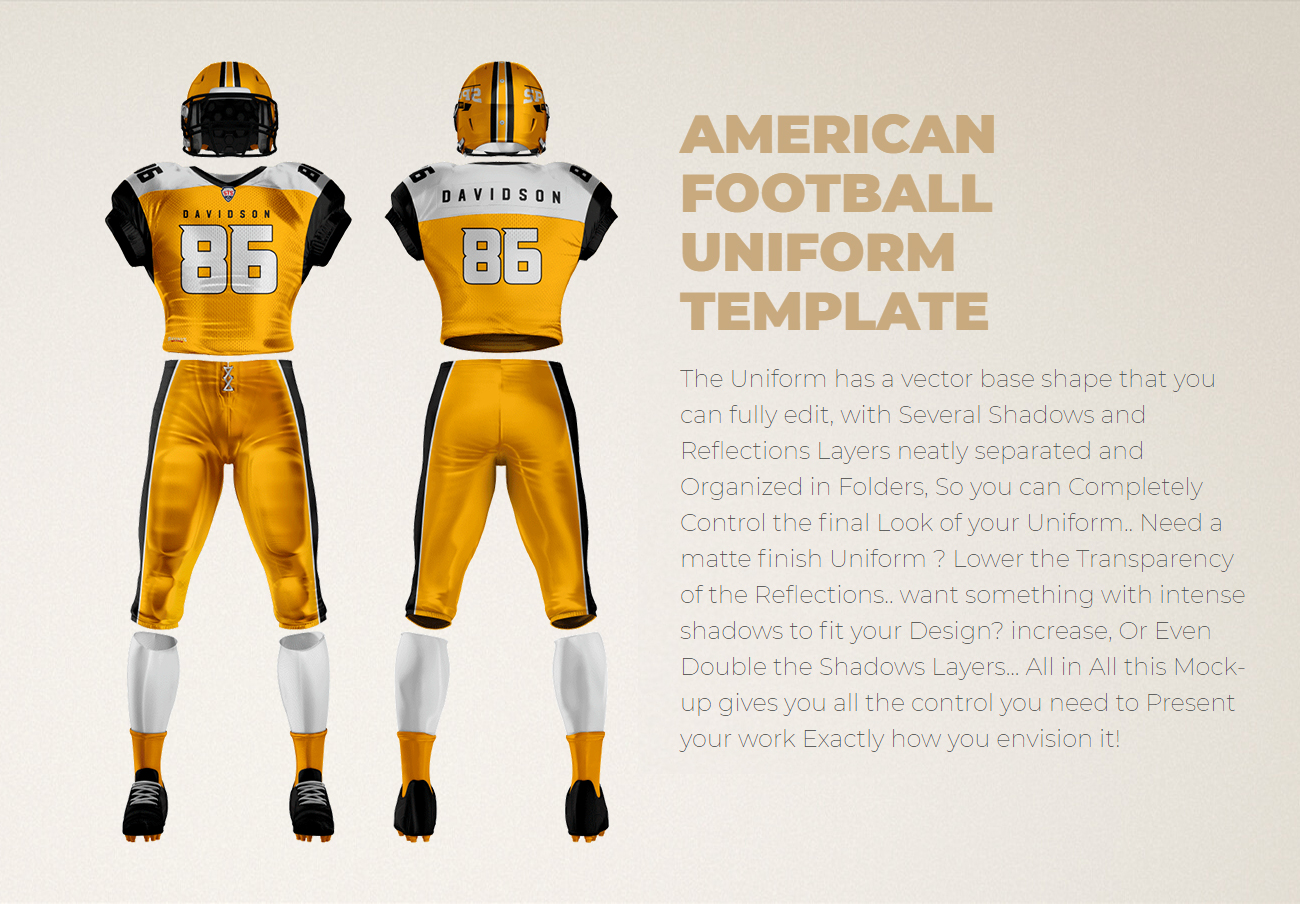 美式足球橄榄球制服运动服设计提案样机PSD模板 TouchD