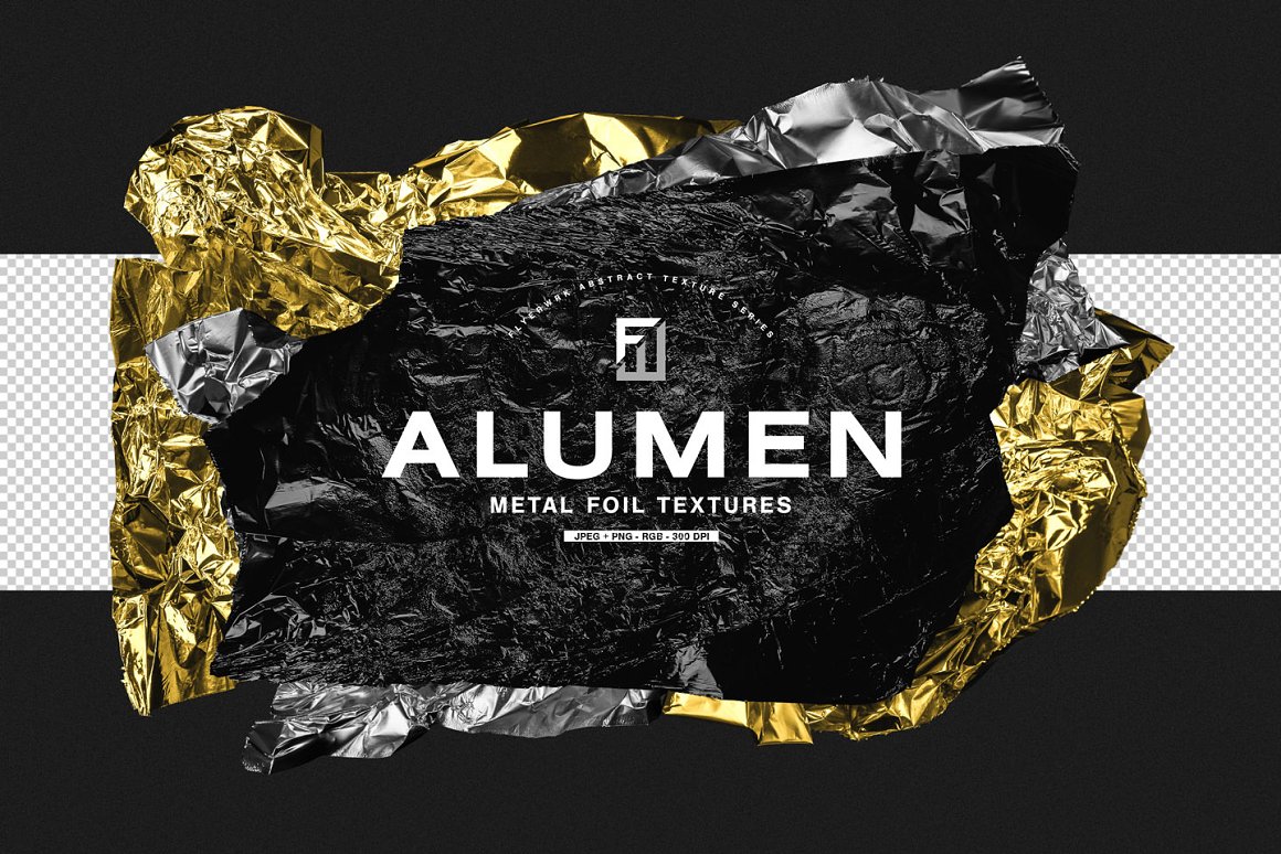 高质量褶皱粗糙金箔银箔黑金金属材料纹理素材合辑 Alumen