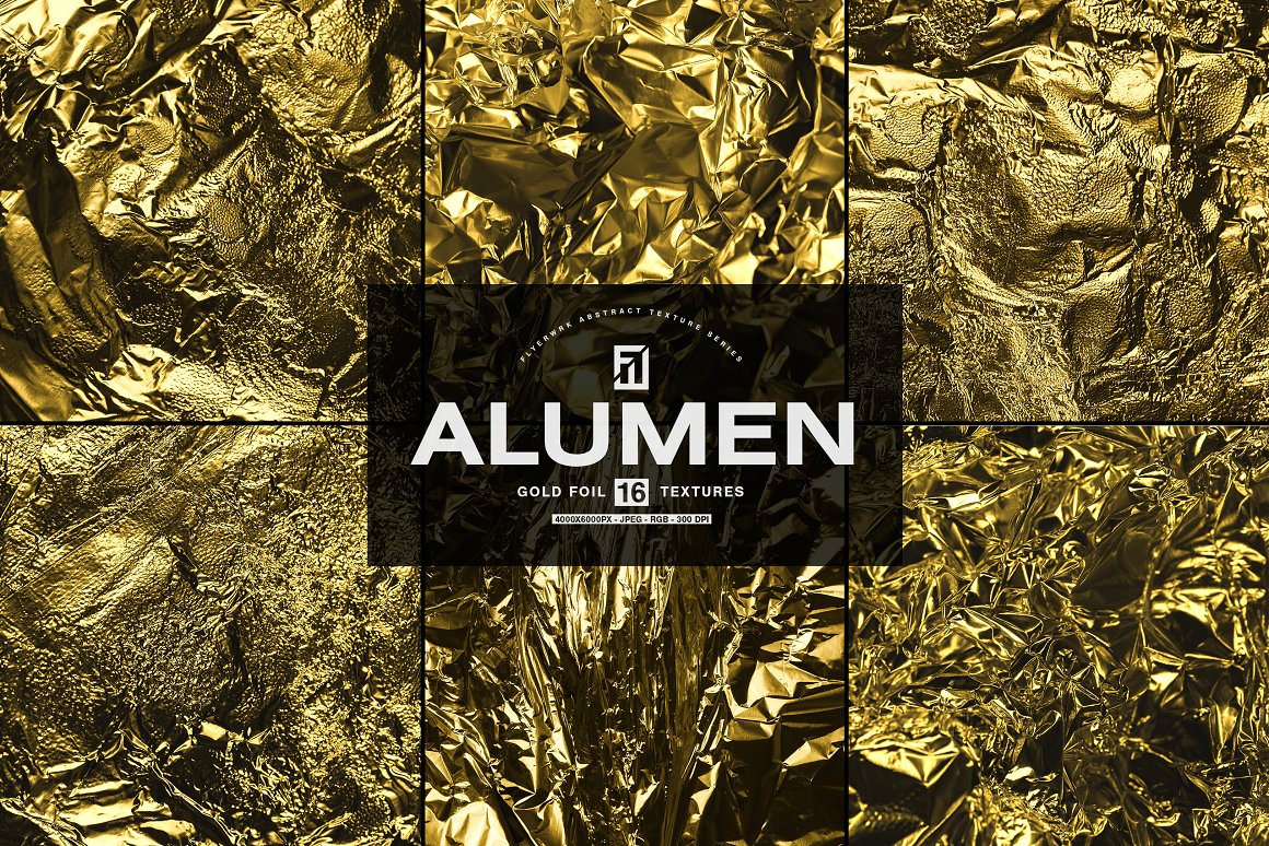 高质量褶皱粗糙金箔银箔黑金金属材料纹理素材合辑 Alumen