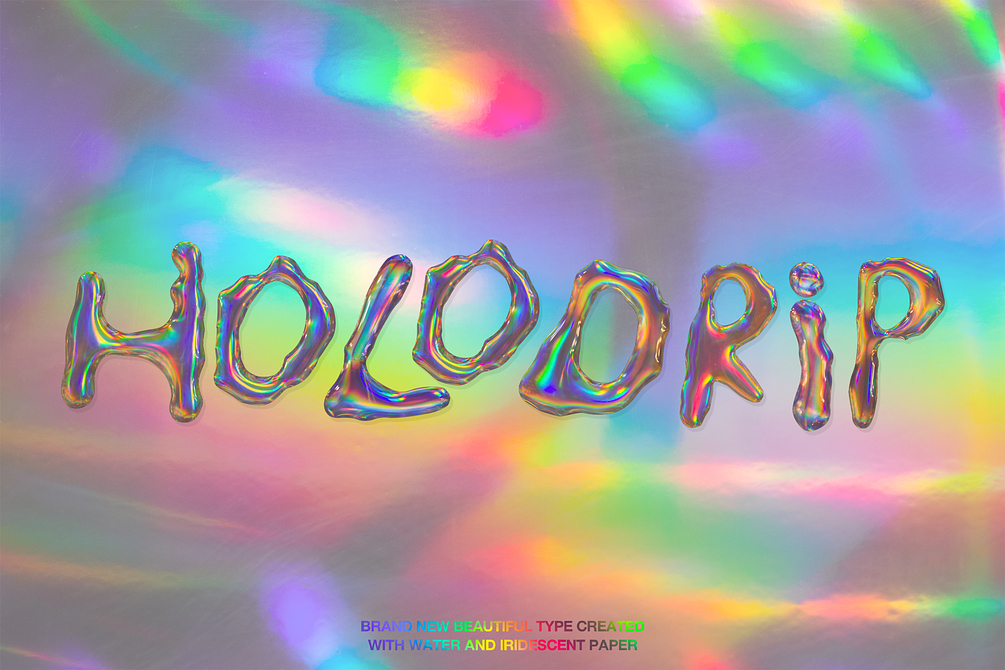复古潮流酸性艺术全息镭射渐变字母数字背景素材 Holodri
