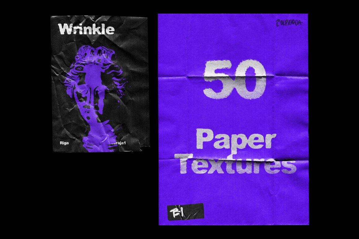 复古潮流褶皱纹理纸张传单海报设计提案样机PSD模板 Wrin