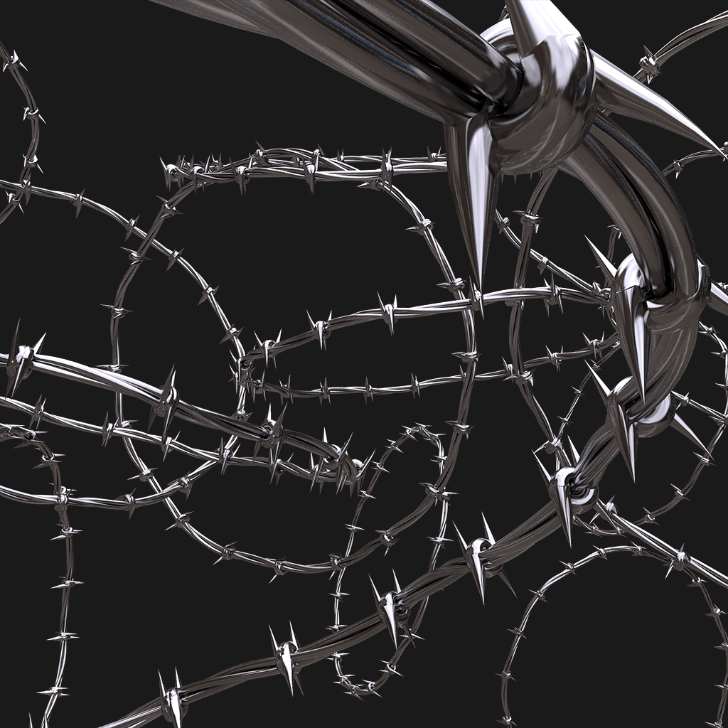 复古酸性艺术渐变镀铬金属3D渲染带刺铁丝网素材 Dread