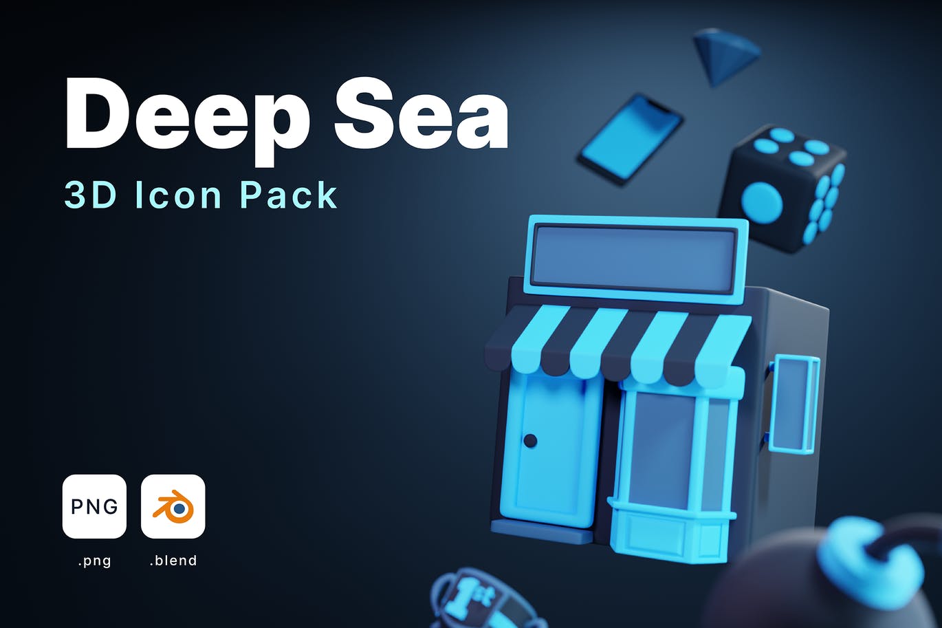 高品质深蓝系三维渲染UI图标素材 Deep Sea 3D I