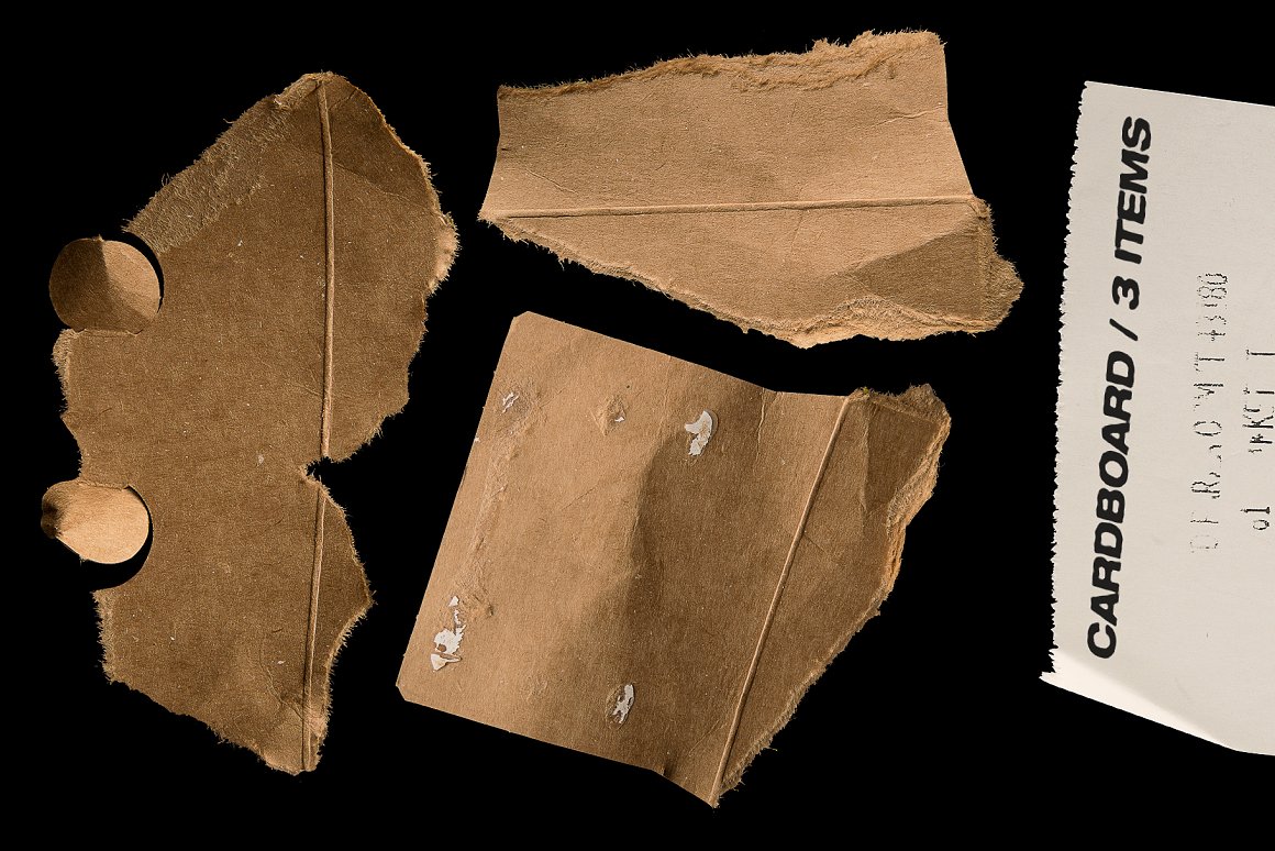 复古撕裂纸板褶皱纸币保鲜膜光盘等老物件PNG免抠图 Junk