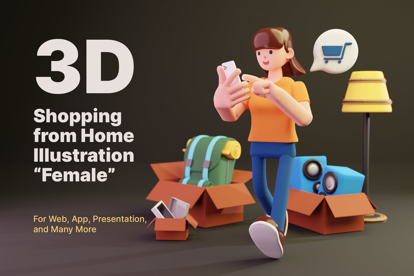 三维渲染在线购物手机支付的女性角色3D插画素材 3D Sho