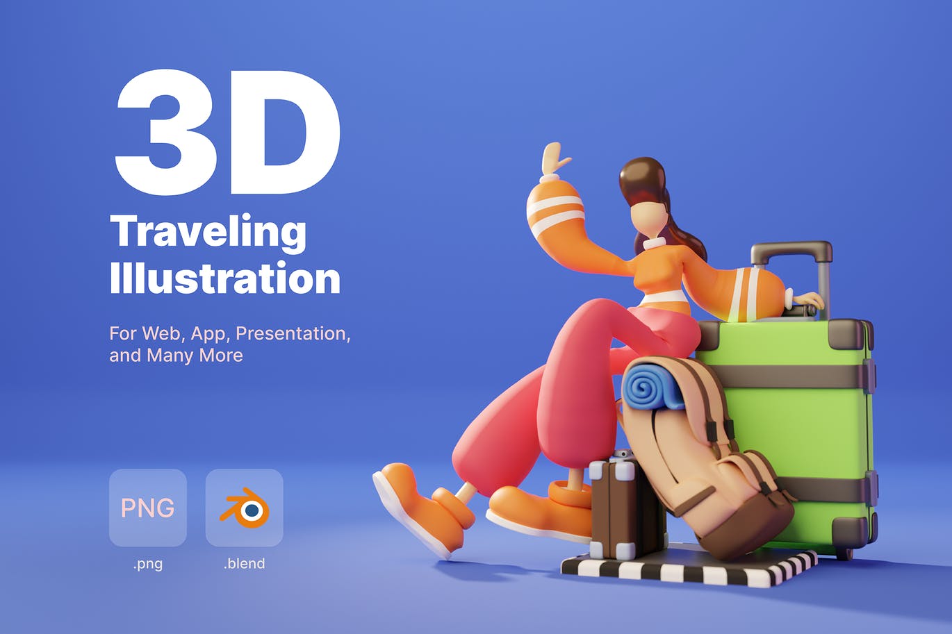 三维渲染卡通旅游女性角色3D插画素材  3D Traveli