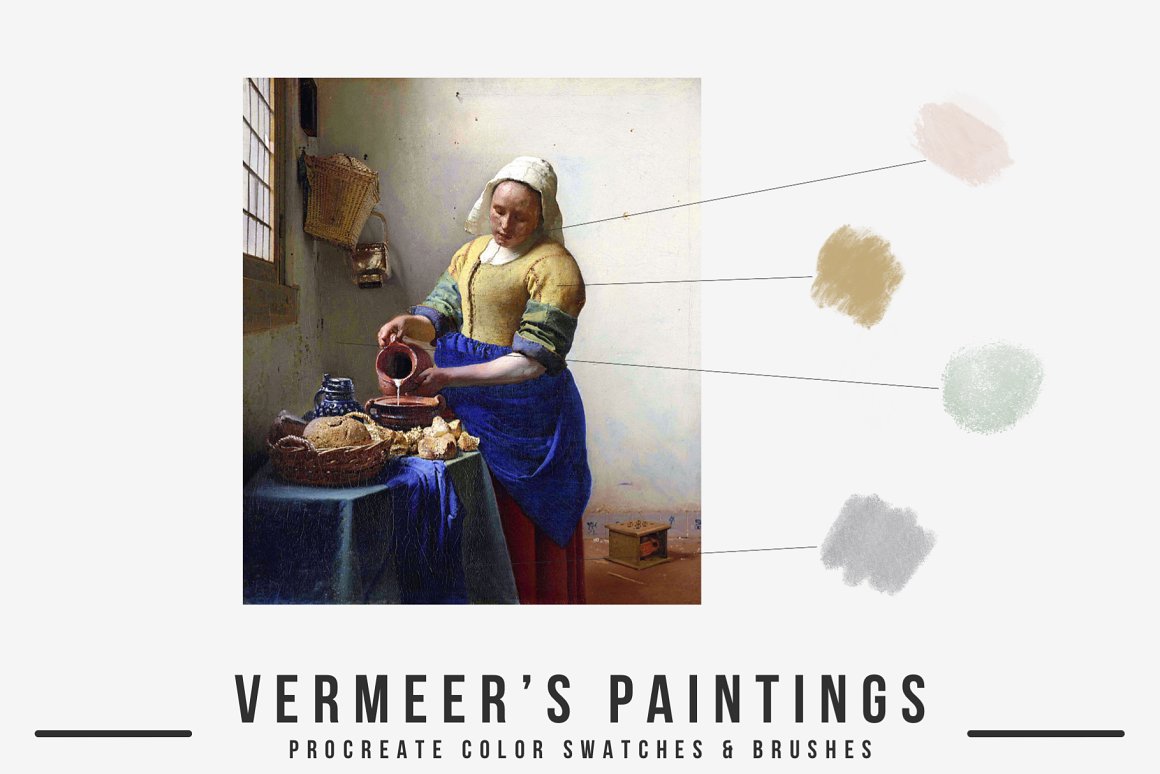弗美尔世界名画配色画板丙烯酸油画笔水彩笔刷 Vermeer'