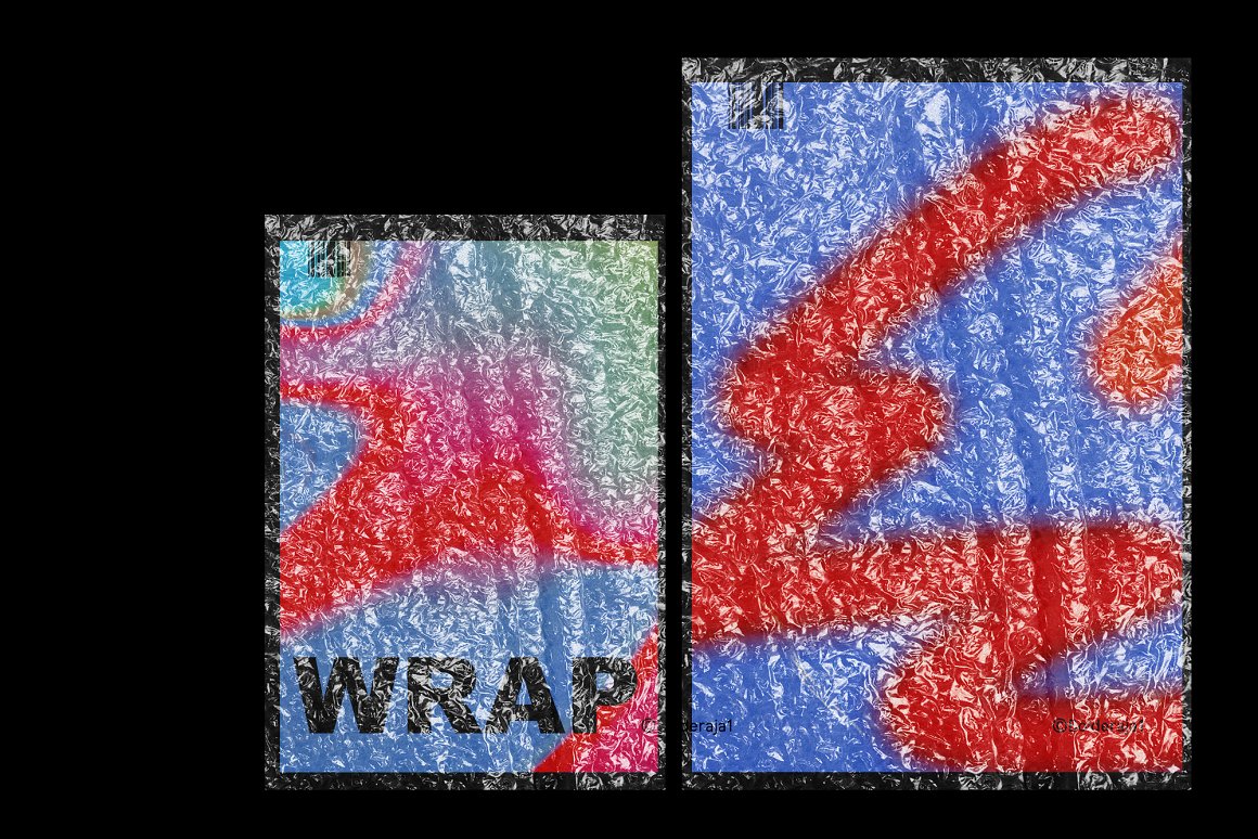 逼真的褶皱做旧仿旧气泡塑料袋样机PSD模板 WRAP - 1