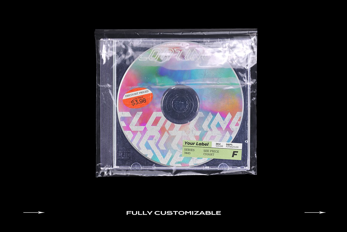 老物件光盘盒透明塑料包装袋金箔镭射贴纸素材合辑 CD Cas