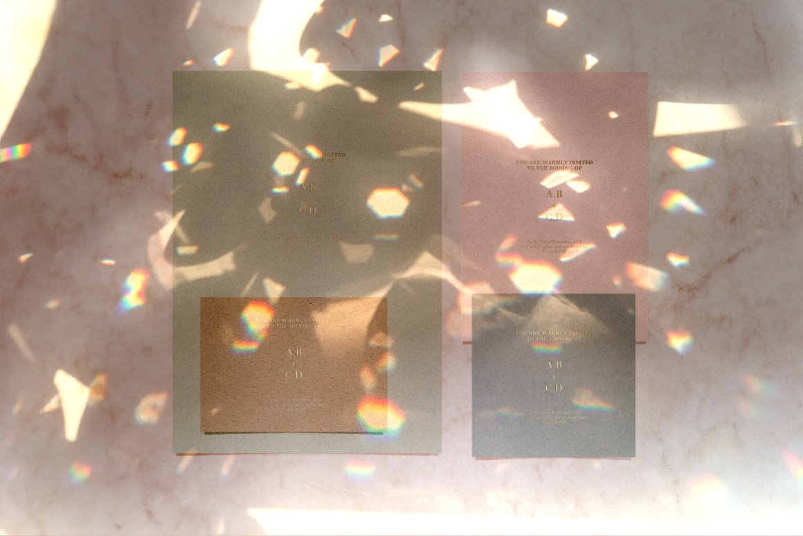 10张高质量玻璃水晶折射棱镜反射彩虹光效PS叠加层 Kess