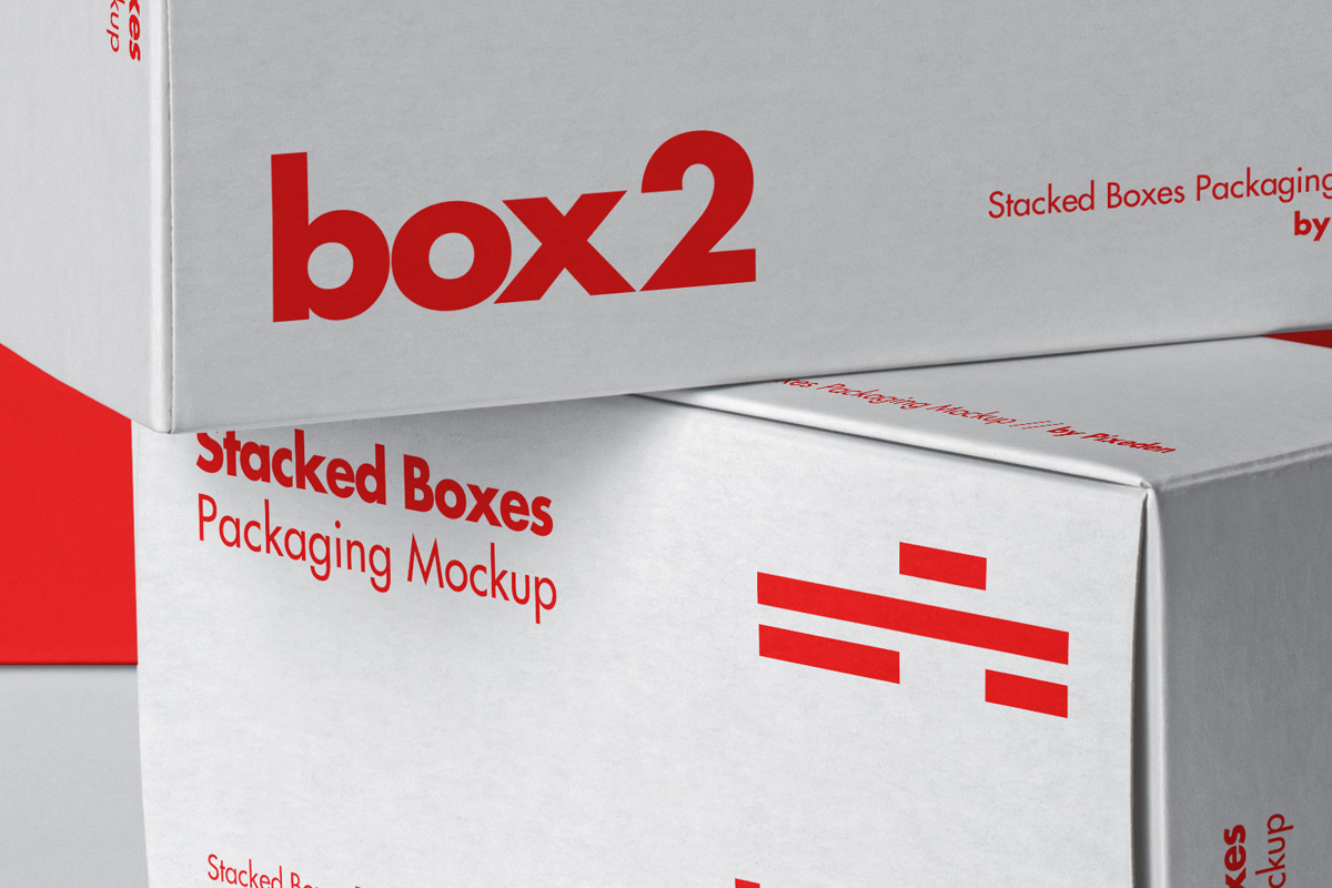 堆叠的瓦楞纸箱快递箱包装盒设计样机PSD模板 Stacked