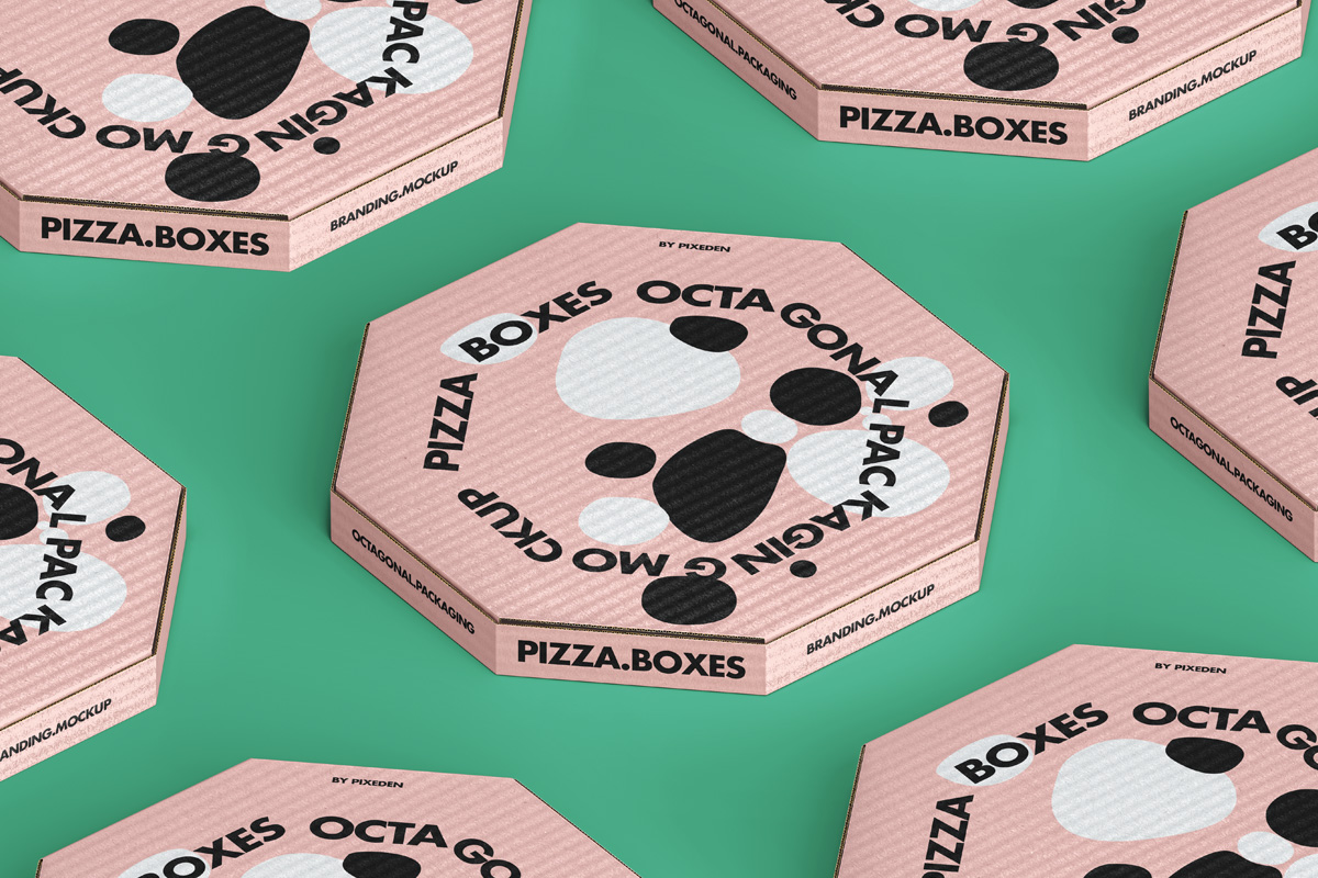 八角瓦楞纸披萨快餐食品包装盒设计样机PSD模板 Pizza