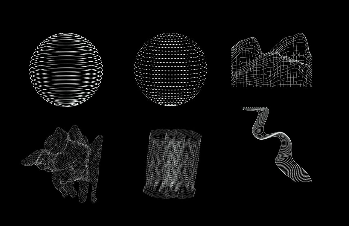 30个科技感抽象波形网格扭曲线框图矢量素材 Designer