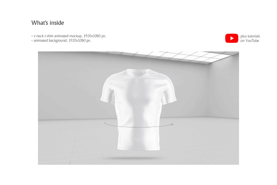 高质量V领T恤360度旋转动画展示样机服饰设计提案模板 V-