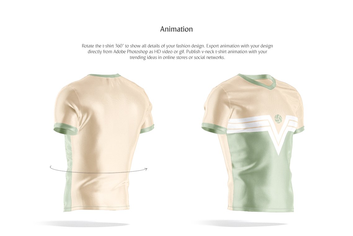 高质量V领T恤360度旋转动画展示样机服饰设计提案模板 V-