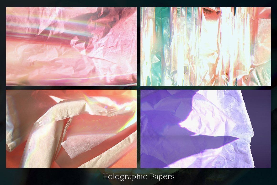 未来派全息彩虹渐变梦幻褶皱纹纸张理背景素材 Holograp