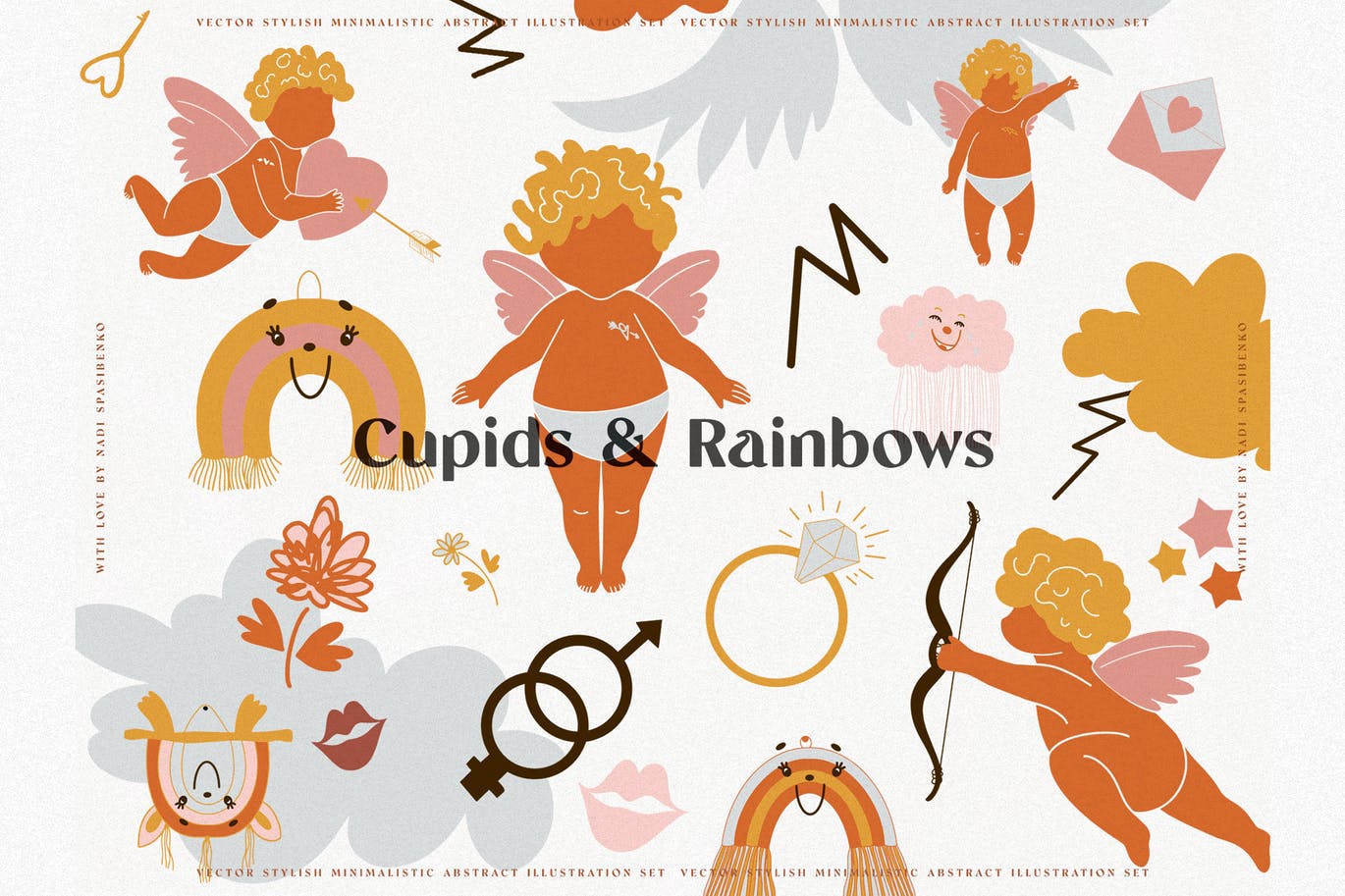 可爱的丘比特翅膀彩虹元素儿童插画图案合辑 Cupids &a