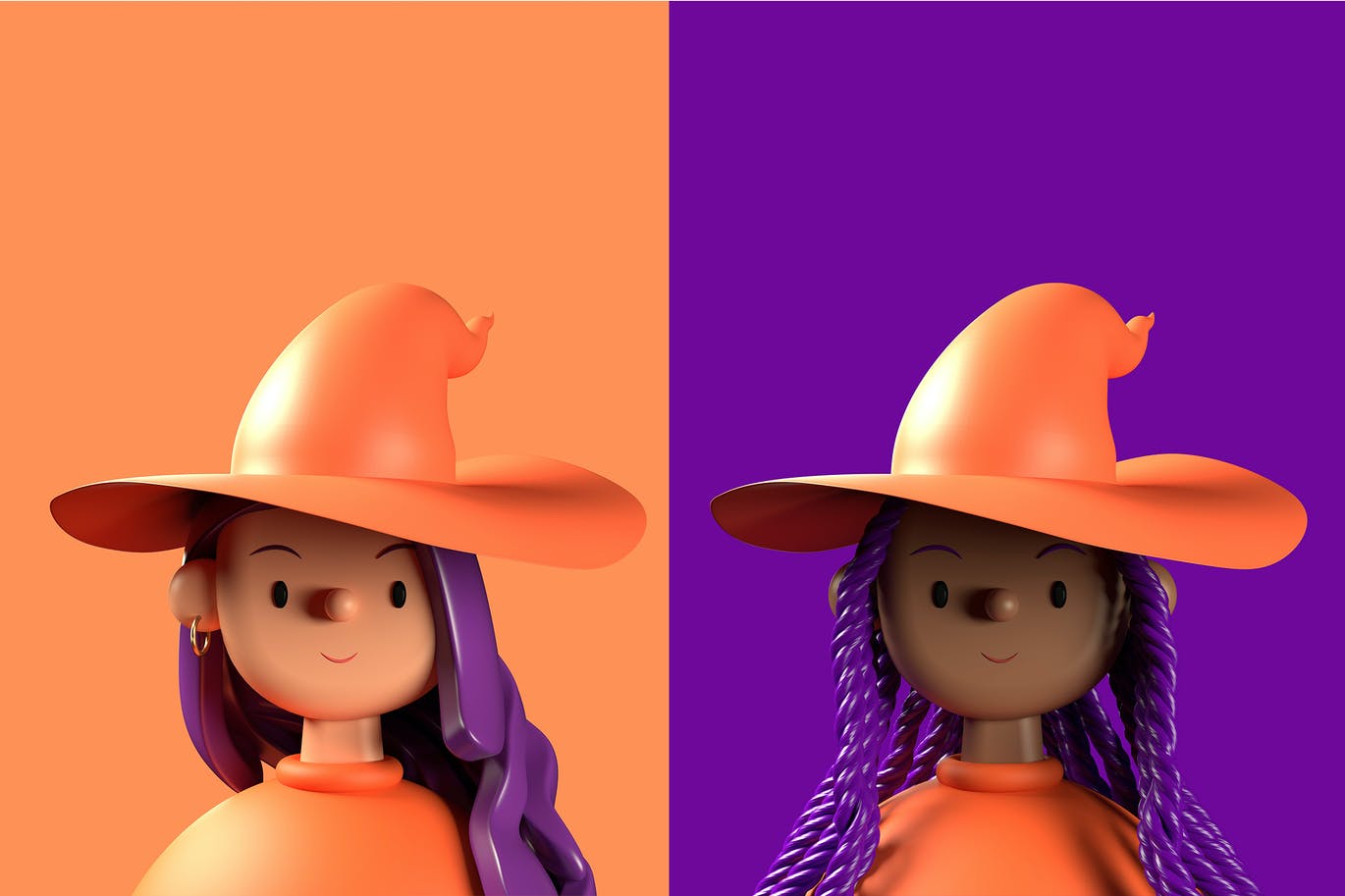万圣节可爱女巫形象表情3D插画素材 Halloween Wi