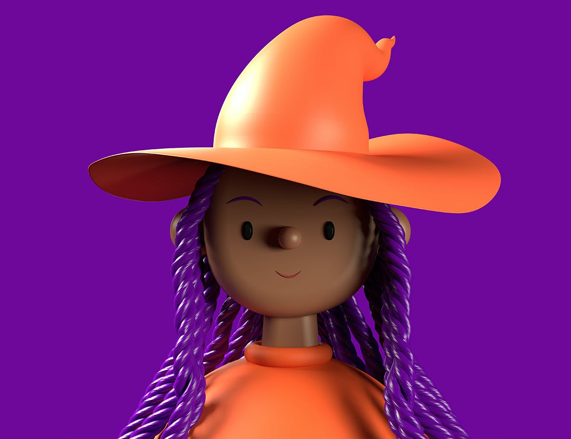 万圣节可爱女巫形象表情3D插画素材 Halloween Wi