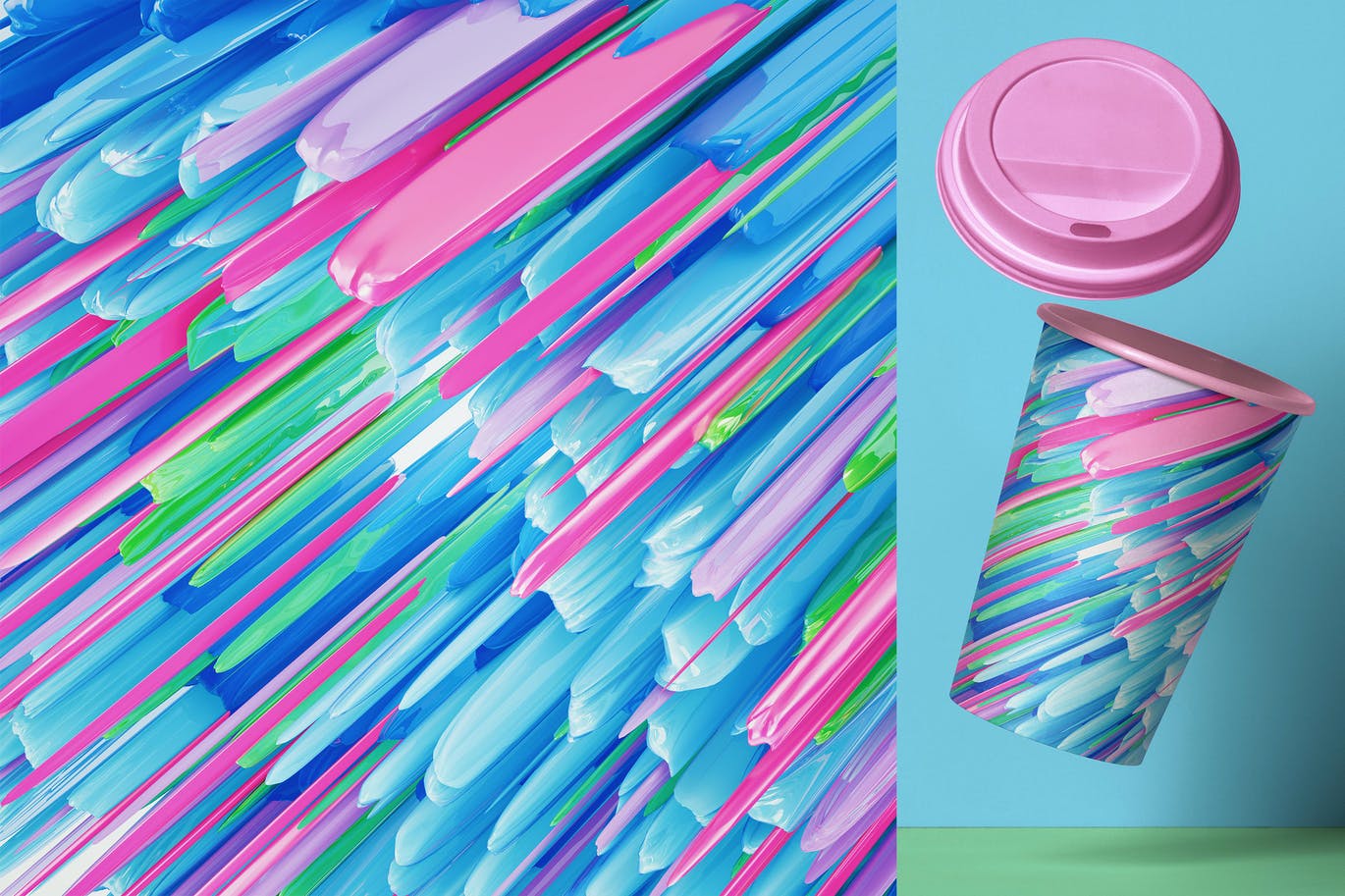 10个抽象粉红少女系霓虹灯画笔膏体颜料插画背景素材 3D A