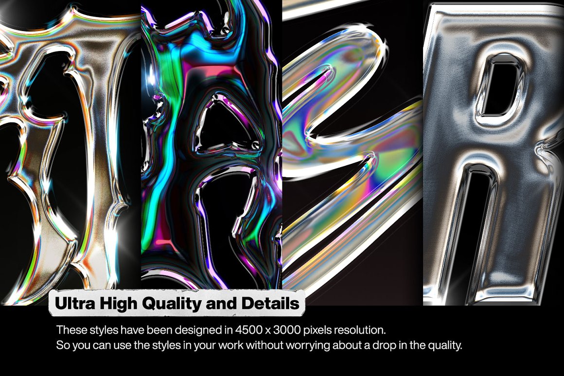 未来派酸性艺术科技铬合金镭射金属文字特效模板 Hyperpi