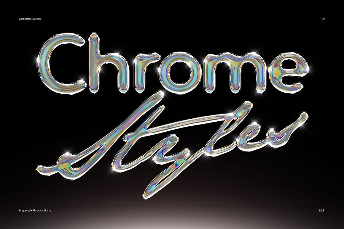 未来派酸性艺术科技铬合金镭射金属文字特效模板合辑 Chrom