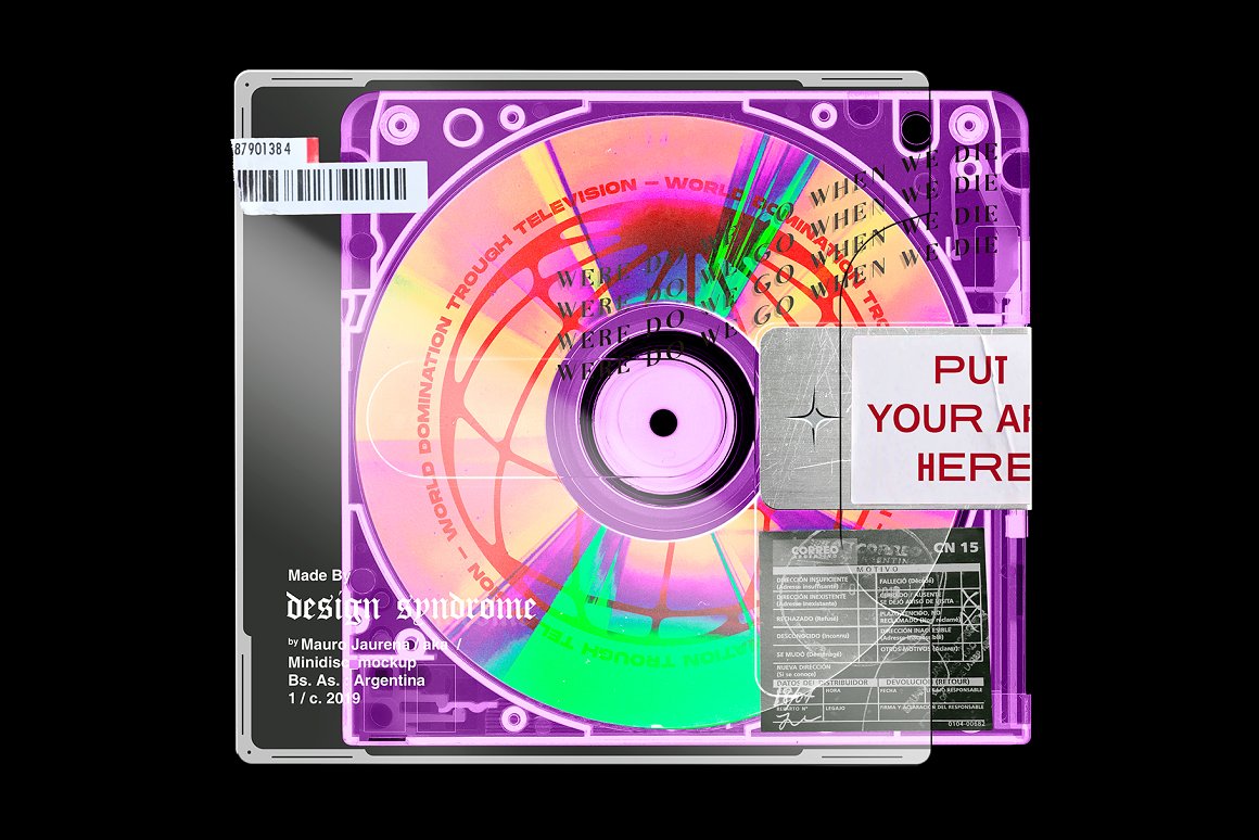 复古老物件迷你音乐专辑CD光盘盒塑料包装做旧样机PSD模板
