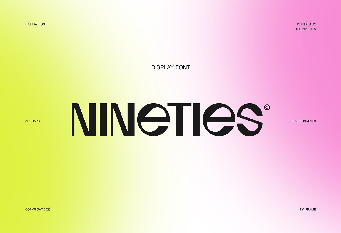 复古未来派酸性艺术现代时尚杂志海报排版英文字体 Nineti