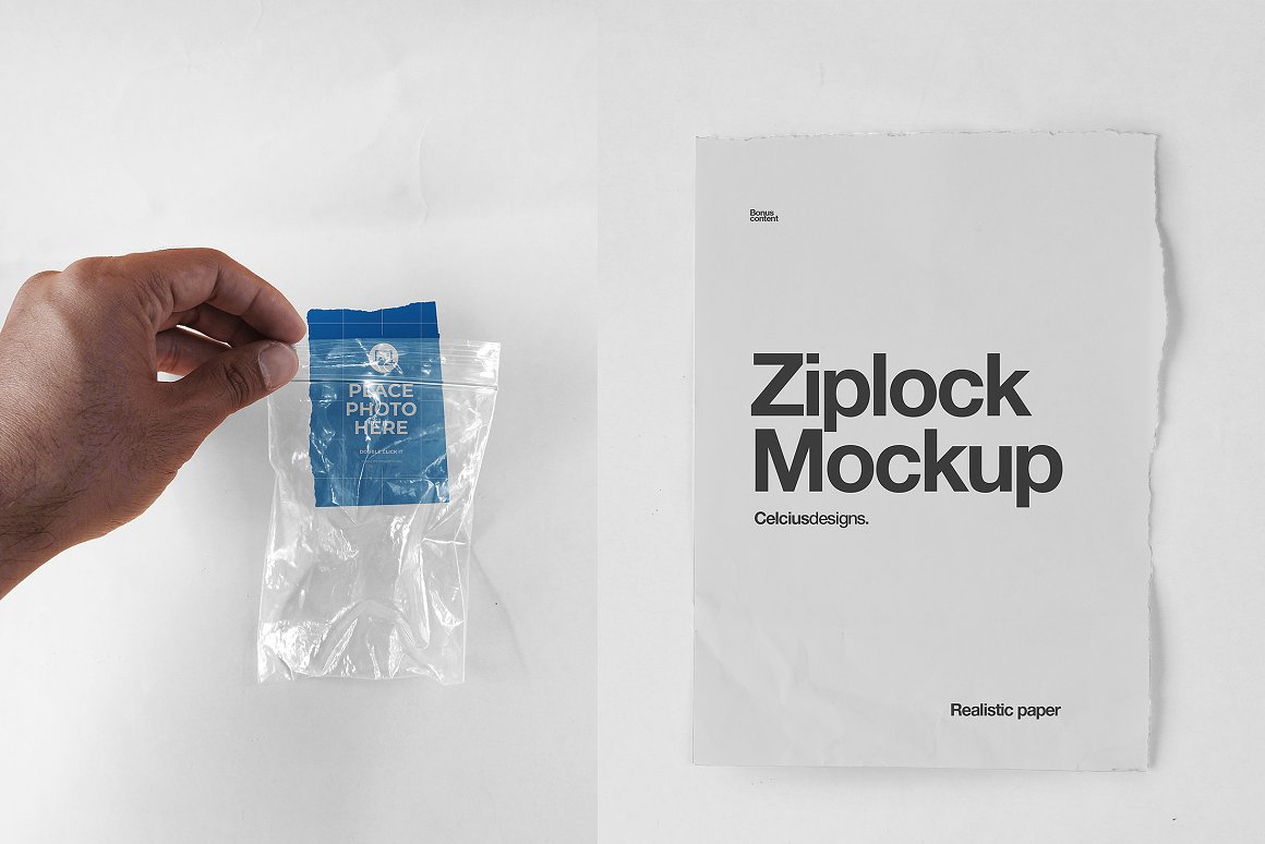 仿旧自封袋塑料袋密封袋贴图样机素材 Zip Lock Moc