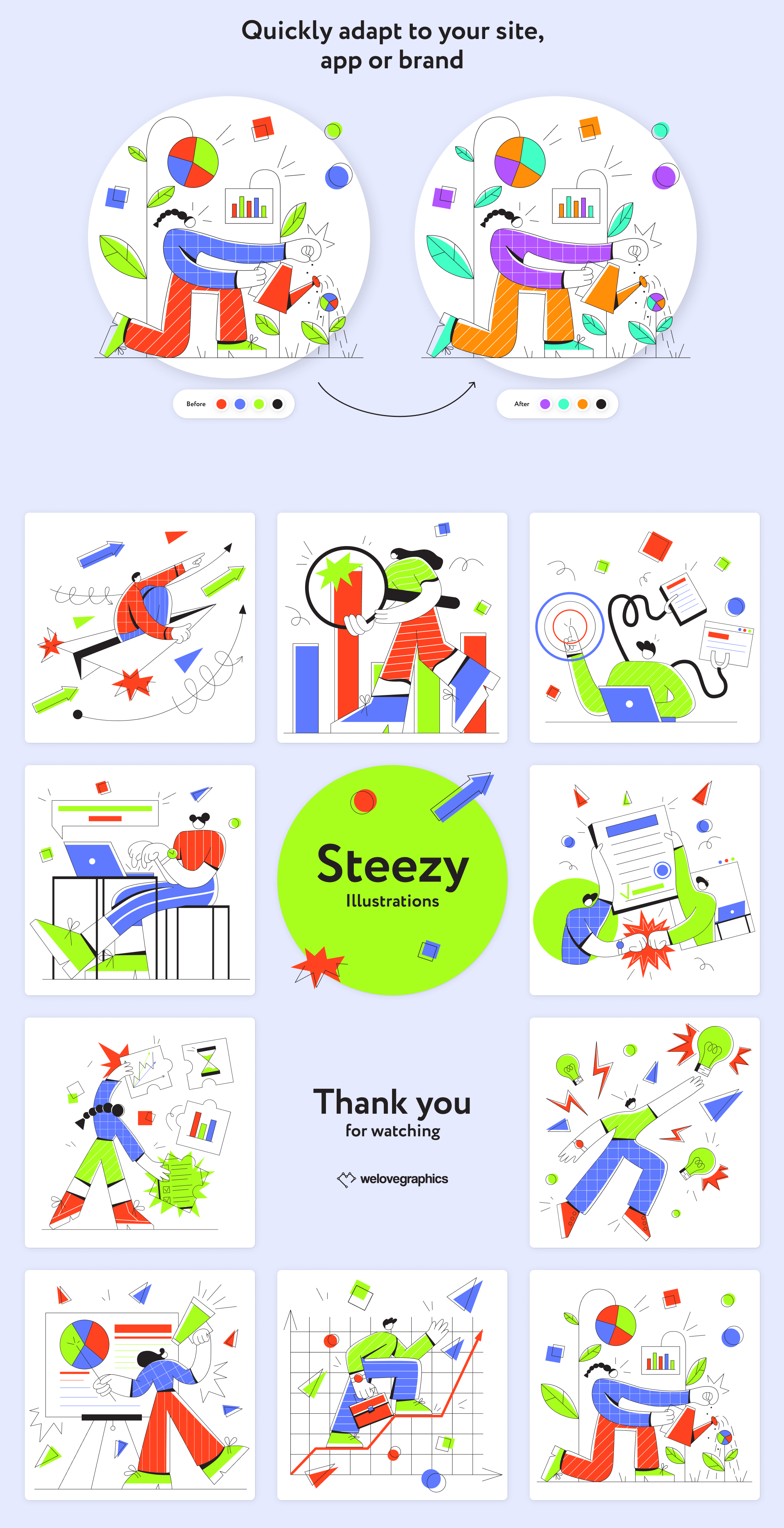 10副独特创意初创公司企业文化矢量插画素材 Steezy I