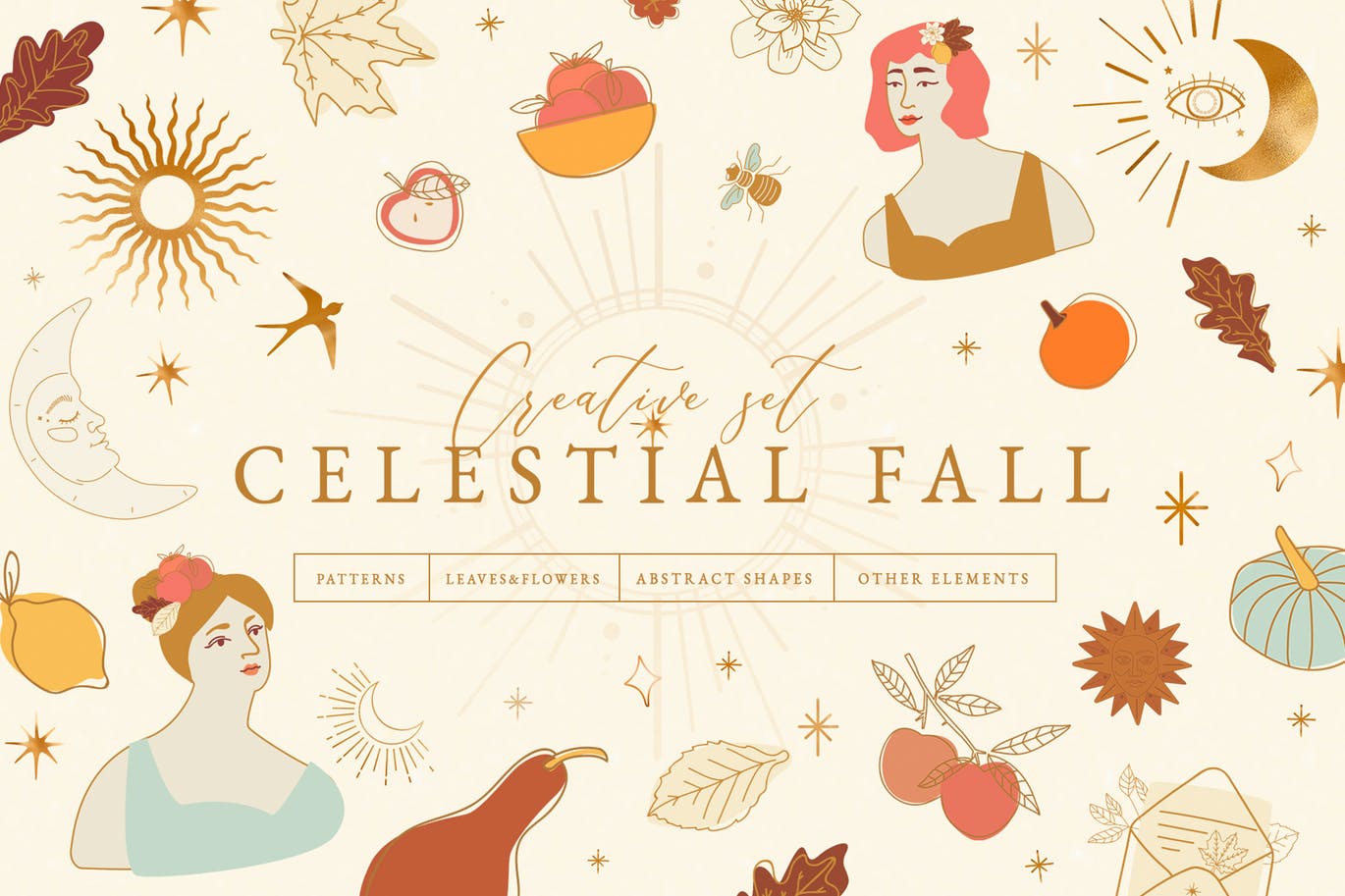 秋天抽象花卉星象创意形状装饰图案元素合辑 Celestial