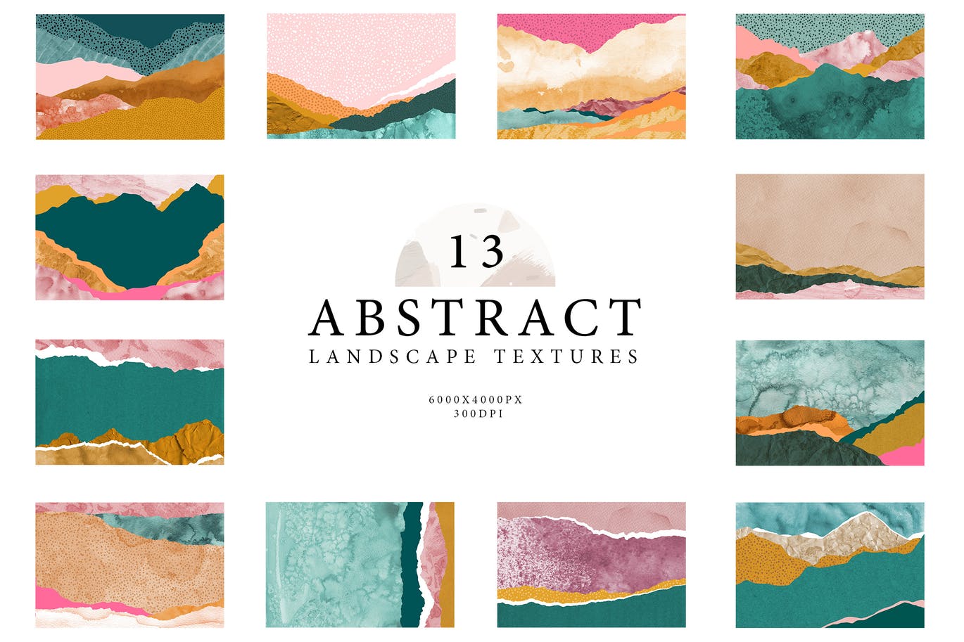 抽象海蓝色粉红色风景水彩纸垃圾撕裂纸张纹理合集 Abstra