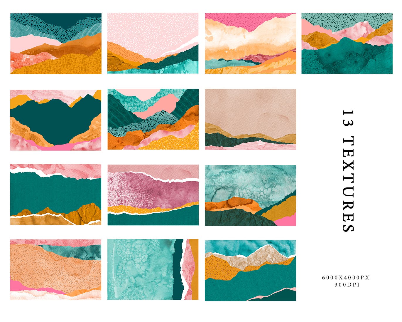 抽象海蓝色粉红色风景水彩纸垃圾撕裂纸张纹理合集 Abstra