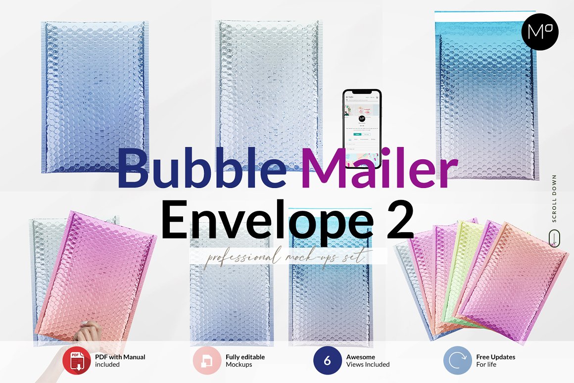 高品质塑料镀铬气泡快递袋文件袋设计提案样机PSD模板 Bub