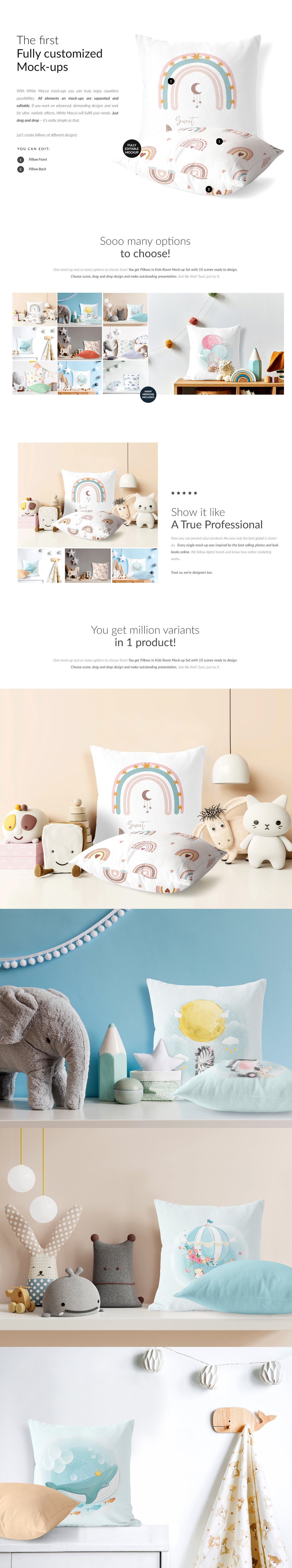 儿童婴儿房方形抱枕枕头图案设计展示样机模板 Pillows